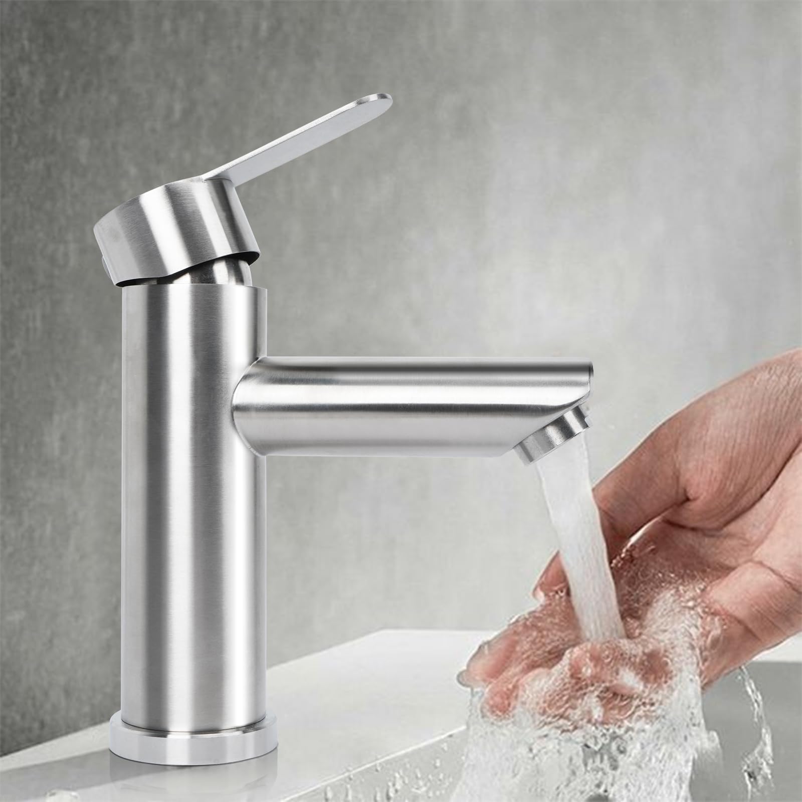 Robinet Salle de Bain Argent Mitigeur Lavabo Robinet Salle Bain Robinet Lavabo Acier Inoxydable Robinet de lavabo haut Mitigeur Salle Bain Contrôle de l'eau Chaude et Froide