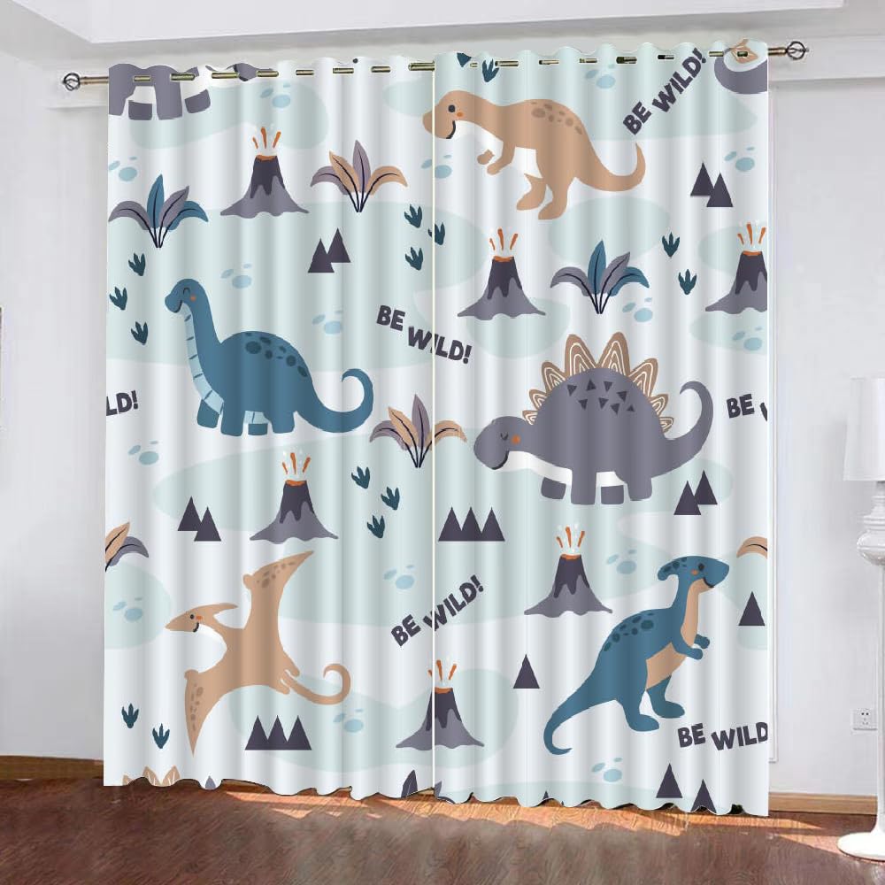 TSMMB Cortinas Dinosaurios Habitacion Niño,Cortinas Dormitorio Juvenil Opacas con Ojales,Cortinas Salon Modernas 2 Piezas Cortas,Cortinas Termicas Aislantes Frio Y Calor Azul,140X100Cm(Wxh),A19