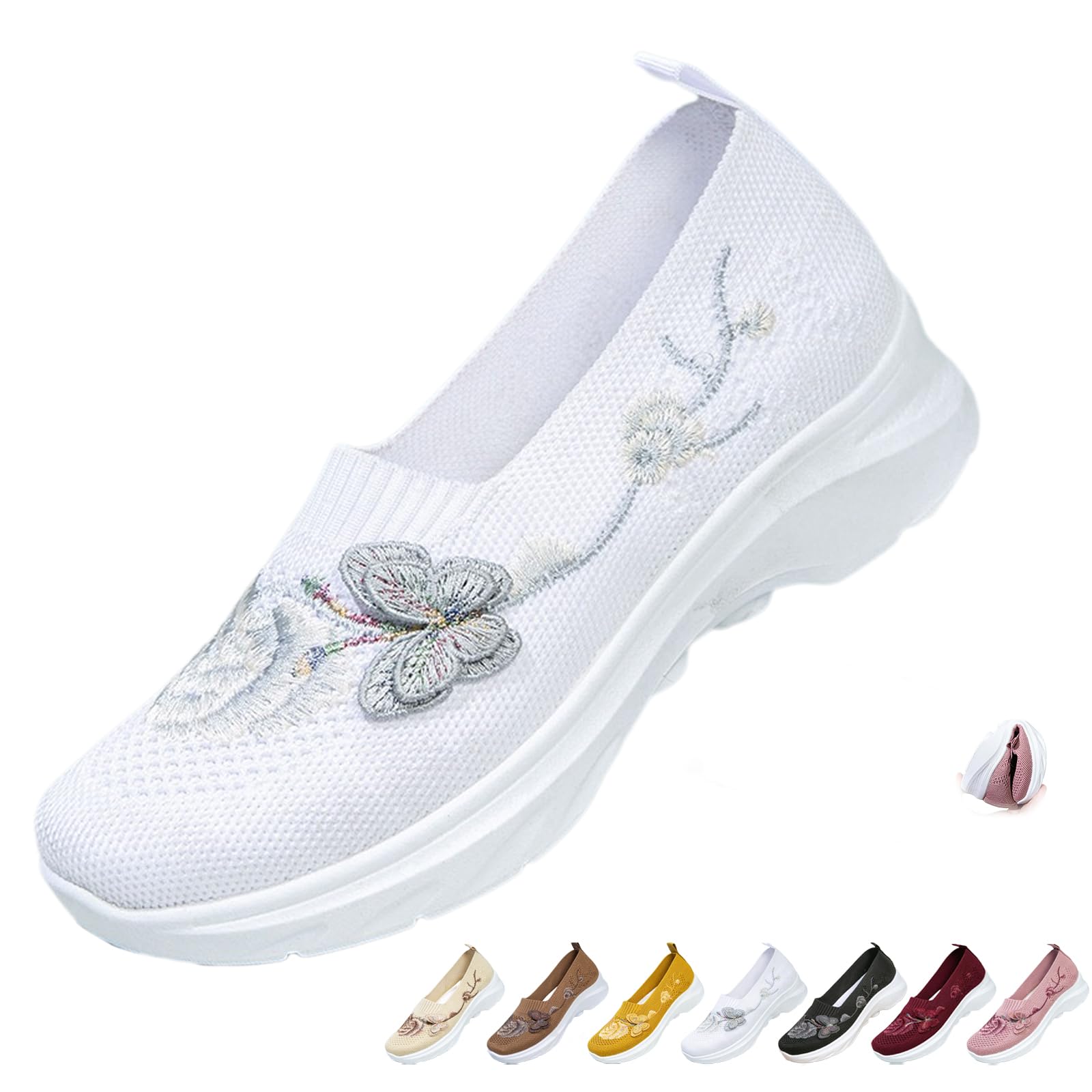 Mocasines con bordado de mariposa para mujer, transpirables, de malla de punto, ligeros, cómodos, informales, ortopédicos, para caminar, con soporte de arco