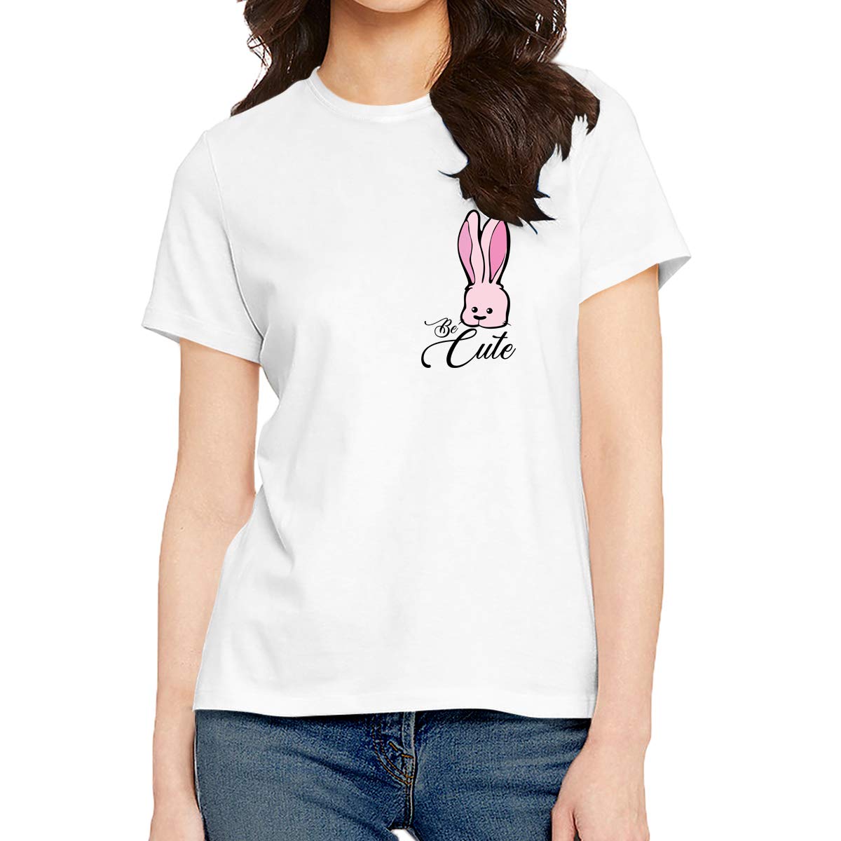 OPLUWomen's Regular Fit Tshirt Be Cute Rabbit Cotton Printed Round Neck Half Sleeves Multicolour T Shirt. Trending, Animal, Cute Pootlu Animal Tshirts