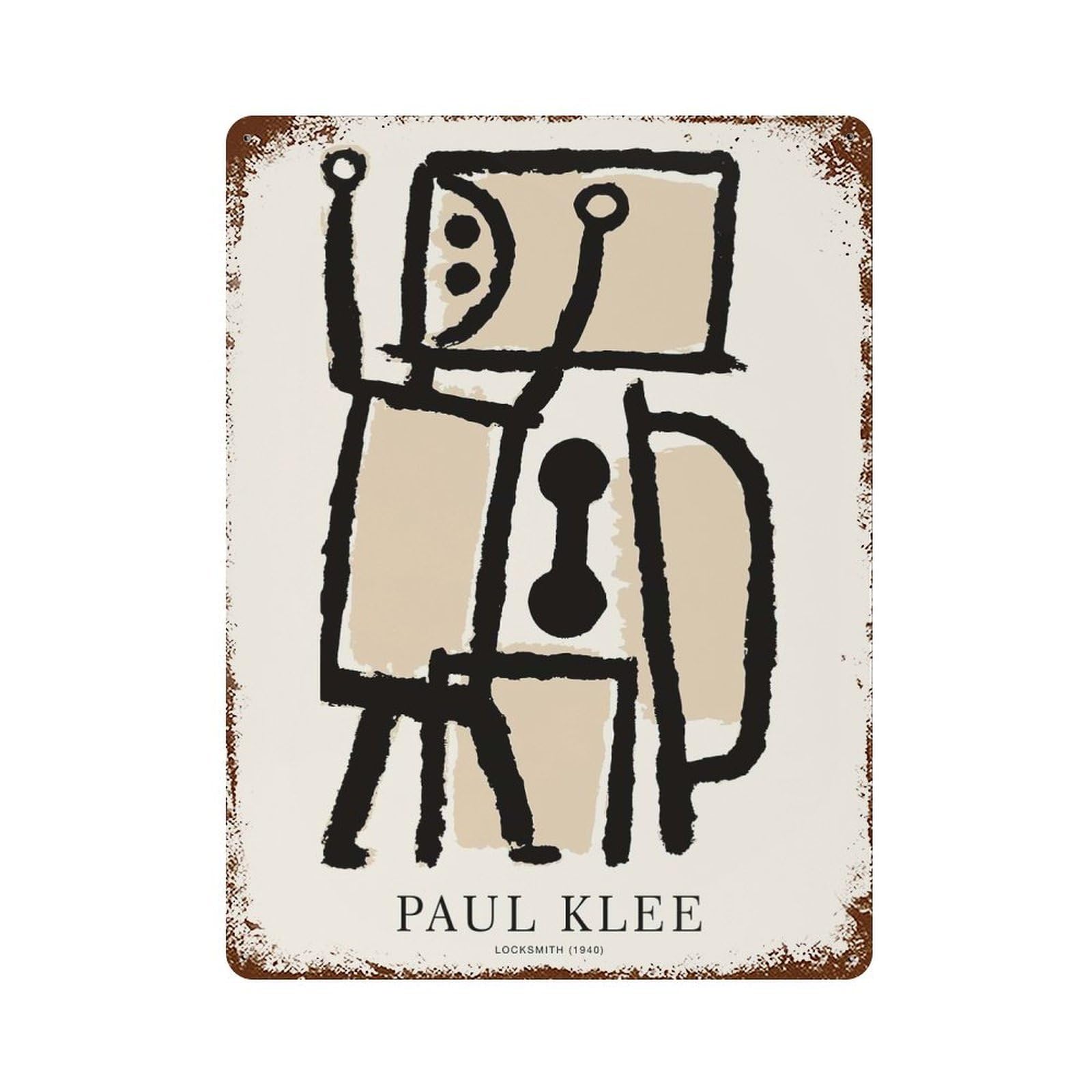 Paul Klee Locksmith 1940 Rust Effect Tin Sign 15.7"x11.8", Rustic Home Decor for Cafe, Home Bar And Lounge Decor