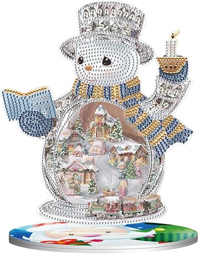 Orgone Kit de adornos de escritorio de pintura de diamante de muñeco de nieve 5D con forma especial, diamantes de imitación de madera, adorno de