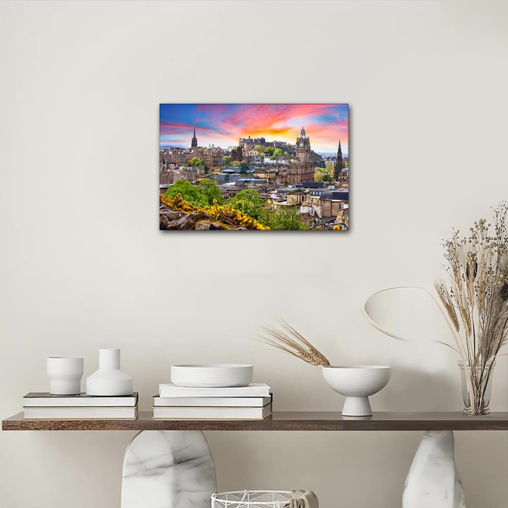 Edinburgh Scotland Canvas Wall Art Edinburgh Castle Scotland Home Pictures for Bedroom UK Home Decorations for Living Room 1 Panel Artwork for Home Walls Framed Stretched Ready to Hang (16''Wx 24''H) - Image 4