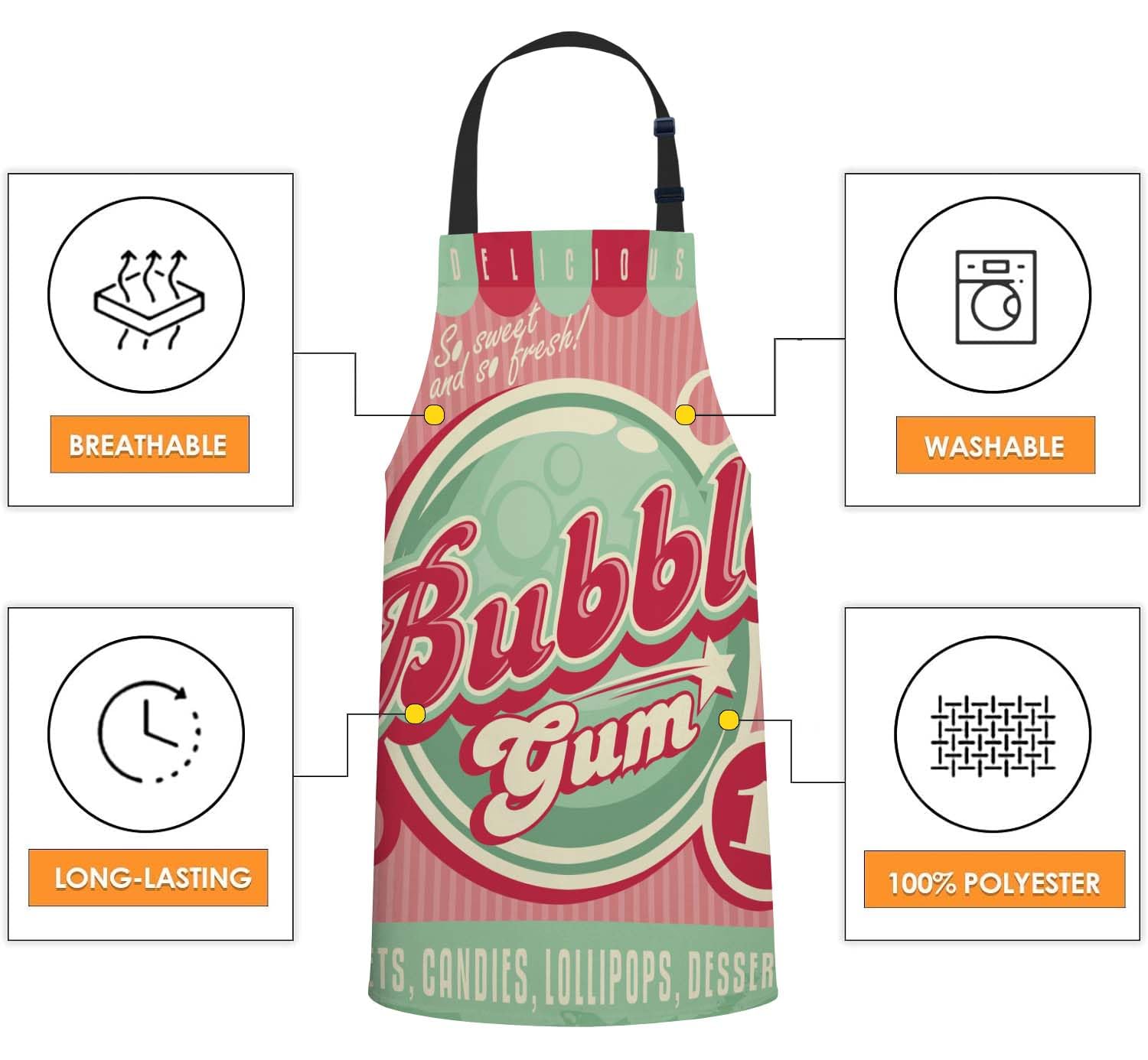 Smooffly Vintage Poster Template for Bubble Gum Apron Adjustable Apron Cooking Kitchen Chef Women Men Aprons for Home Kitchen Restaurant - Image 4