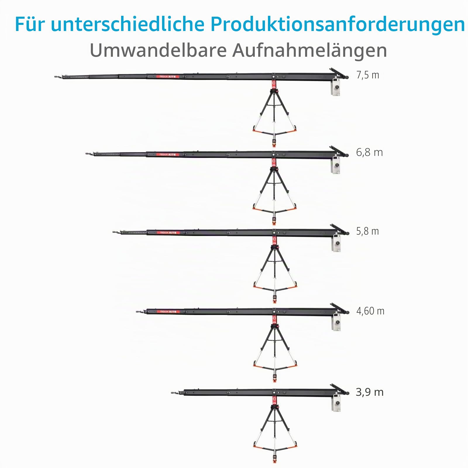 PROAIM Kite-22 Starter 24,5-Fuß Kran-Set mit Stand & Dolly, 20 kg | Verstellbar von 12,8–24,5 ft Reichweite mit 7-teiligem Arm; D-33 Dolly und 250-kg-Stativ für sicheren Stand.