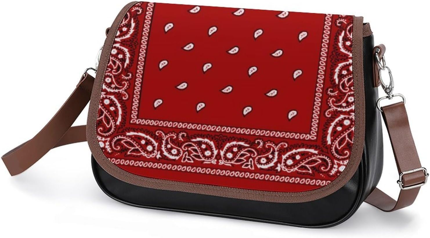 Bandana RedWomen's Faux Leather Crossbody Bag, Waterproof Wrinkle-Resistant Shoulder Bag with Detachable Strap, Large Capacity Casual Handbag, Fashion Daily Purse for Shopping Work Dating, Ideal Gift