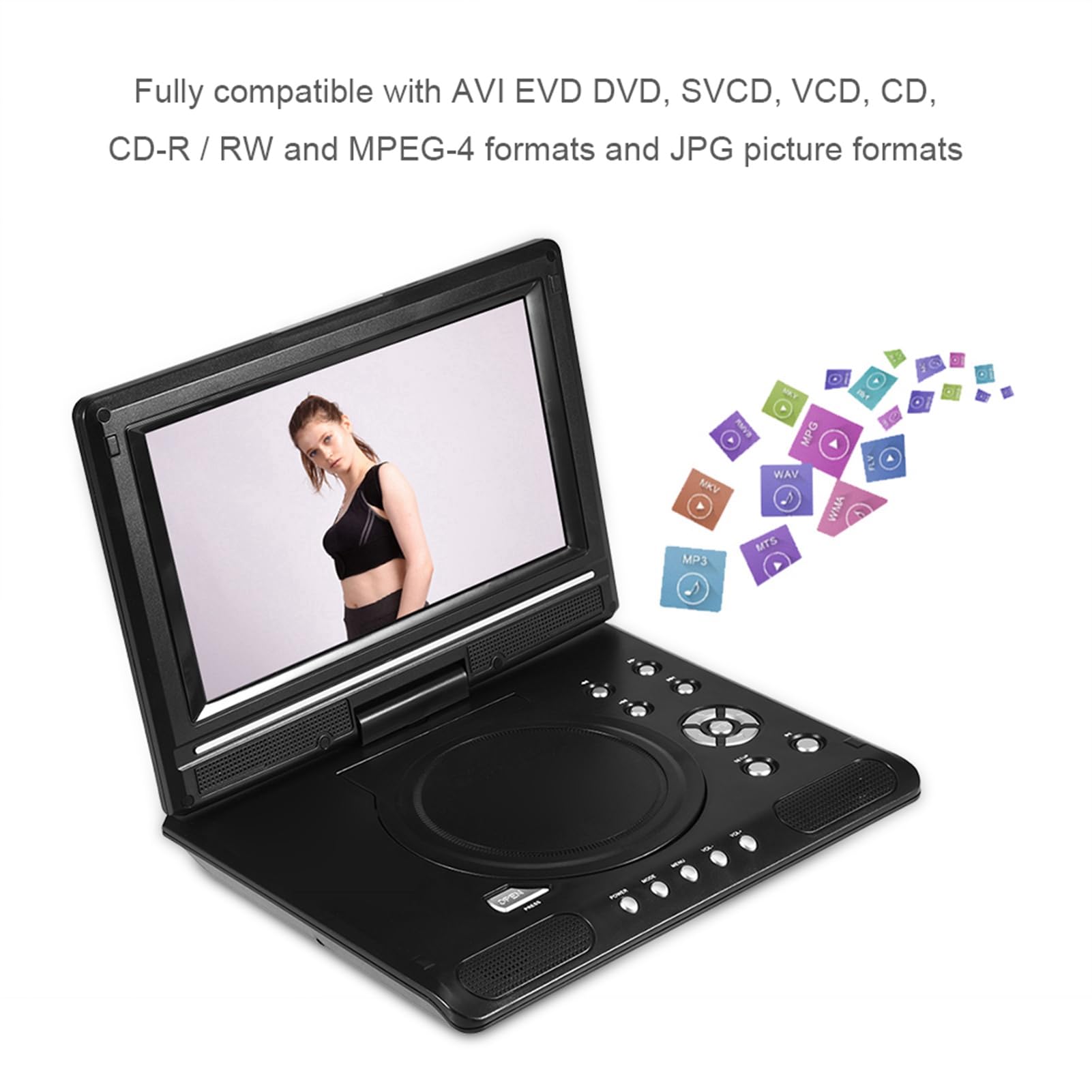 Lettore DVD portatile per bambini, Bewinner girevole da 9 pollici LCD portatile Widescreen Lettore video DVD, Intelligent Power Failure Funzione di memoria, rotazione di 270 gradi(EU)