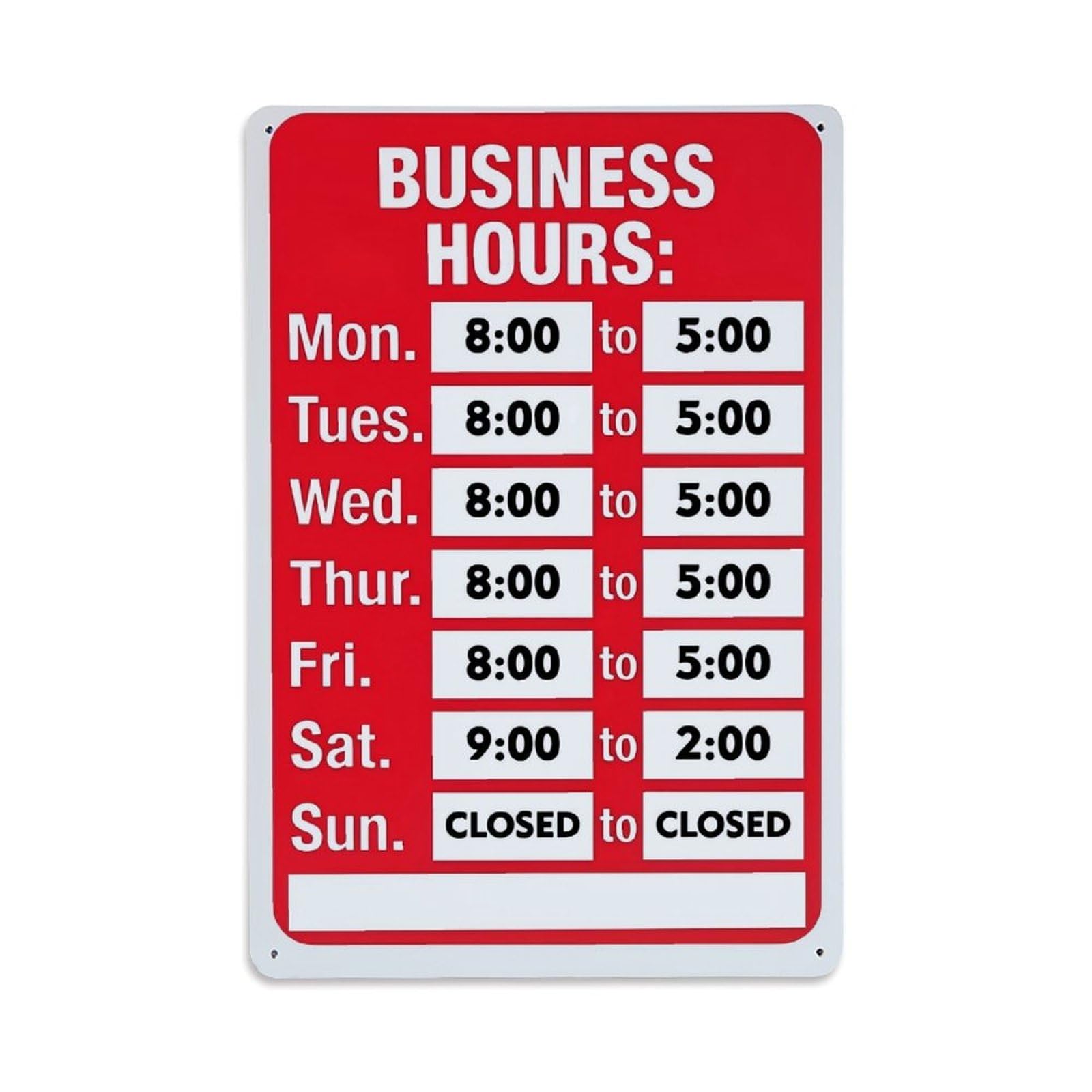 Business Hours Schedule Sign Red Tin Sign Metal Poster Vintage Metal Signs for Home Man Cave Bar Cafe Kitchen laundry room Wall Decorations Gift 8x12Inch