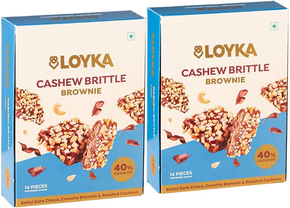 Cashew Brittle Brownie Box - 14 Pcs X 2|Premium Chocolate Gift Hamper|Choco & Nut Dryfruit Delicacy|Roasted Cashewnut (45%), Crunchy Brownie & Dark Choco|Any-Time Snack,450 Gram