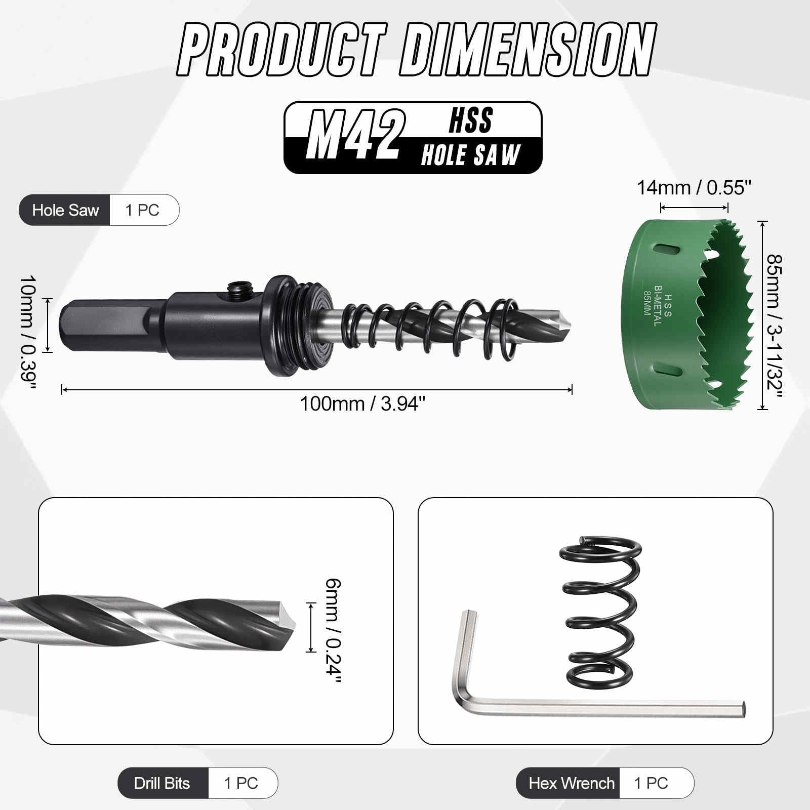 CoCud 3-11/32"(85mm) Hole Saw, M42 Bi-Metal Hex Shank Hole Cutters Drill Bit with Spring - Image 2