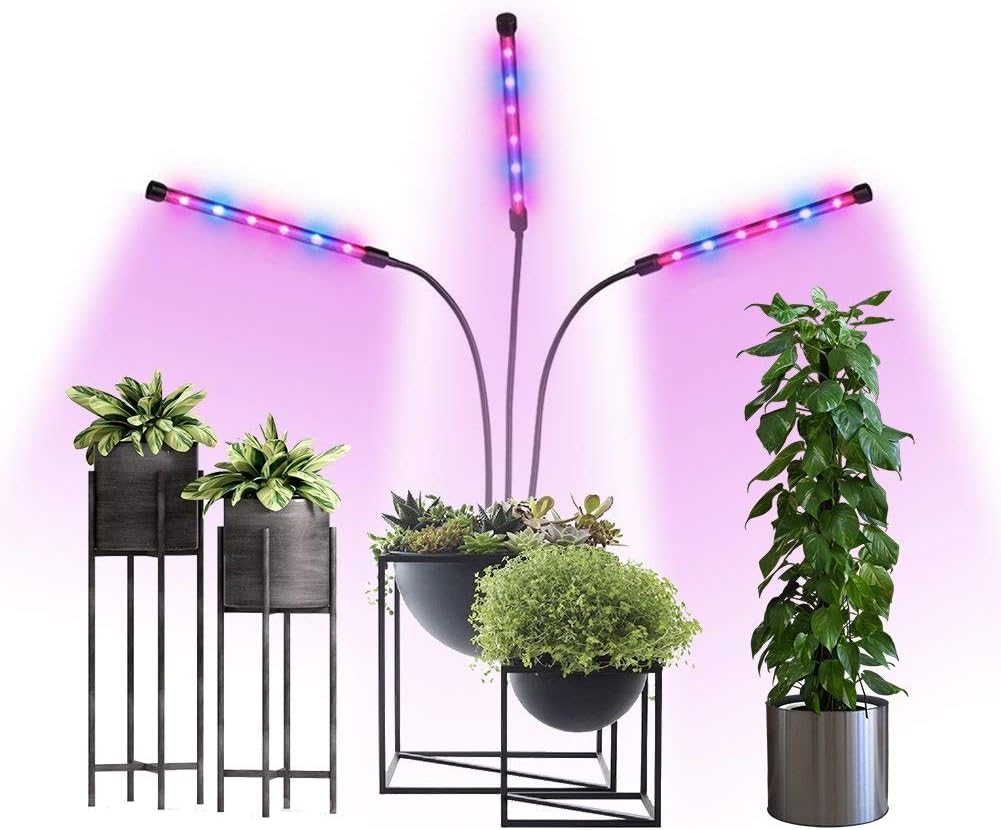 Three Head Grow Light Auto-Control ON/Off, 36W Power Led Light, 4/8/12h Timing Modes Grow Lamp for Indoor Plants, Hydroponics, Greenhouse, Gardening, Office
