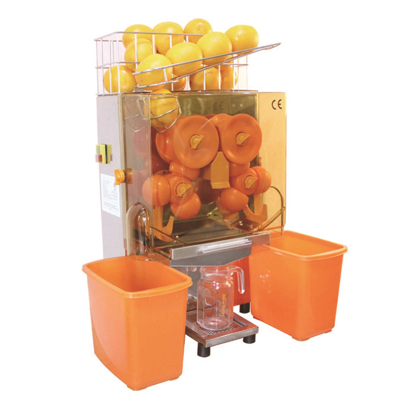 Exprimidor eléctrico de cítricos, máquina exprimidora de jugo de naranja comercial, pelar y jugo automático, 20-22 naranjas por minuto, 120 W, eficiente para tiendas, bares, restaurantes