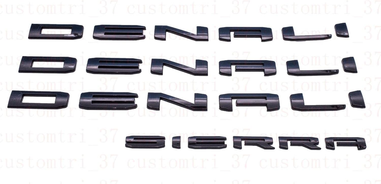 4Pcs Kit 2019 2020 2021 Sierra Denali Letters Emblems Gloss Black 1500 HD 2500 HD 3500 hd AT4 Nameplate Badge Replacement for Sierra Denali