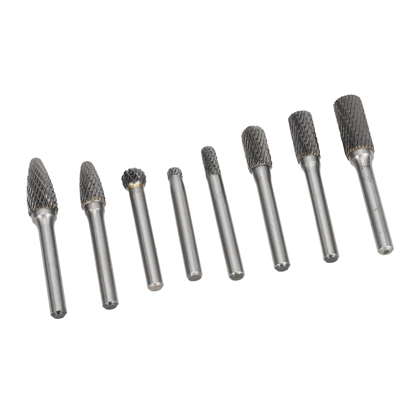 Juego de 8 fresas de carburo, kit de fresas rotativas de acero de tungsteno de doble corte para tallar, pulir y fresar madera de metal con múltiples formas, incluye cilíndrico,
