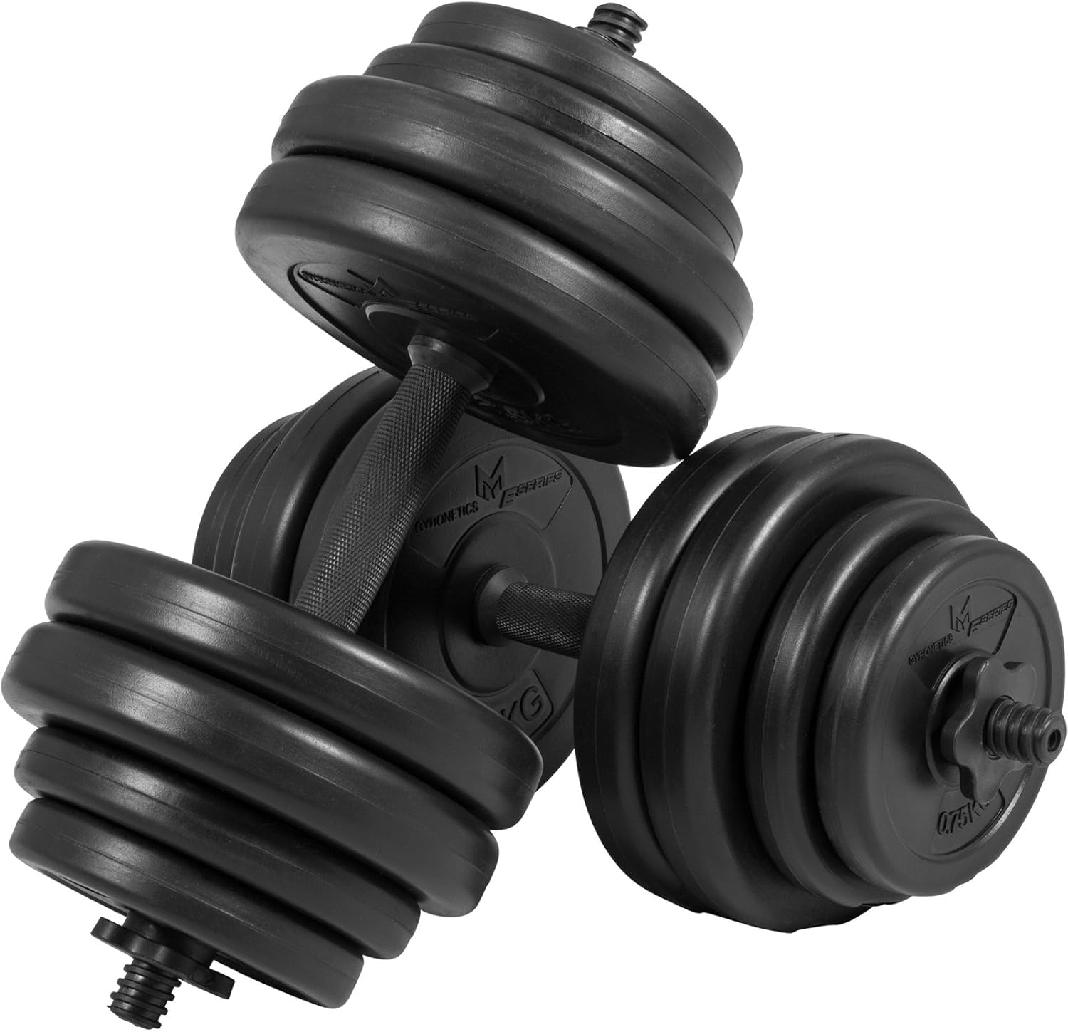 GYRONETICS® Set di Manubri - 30 kg, Coppia, 16 Dischi in Plastica, 25 mm, 4 Chiusure a Stella, Antiscivolo, Impugnatura Zigrinata - Dumbbells, Sollevamento Pesi, Palestra, Allenamento, Fitness, Casa