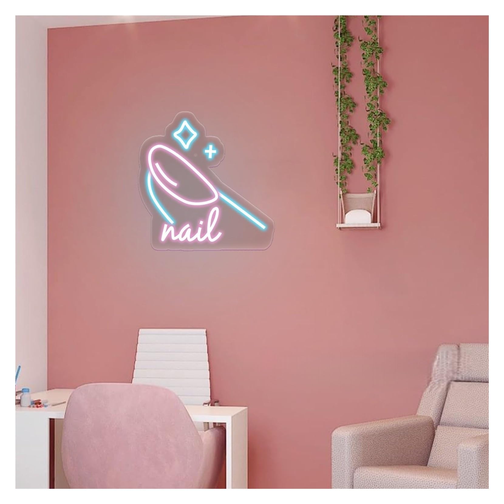 Rongch B Hanging Art Signs Nail Salon Neon Sign,Suitable For Eauty Spa Wall Decor With Dimmable 39Cmx40cm(B)