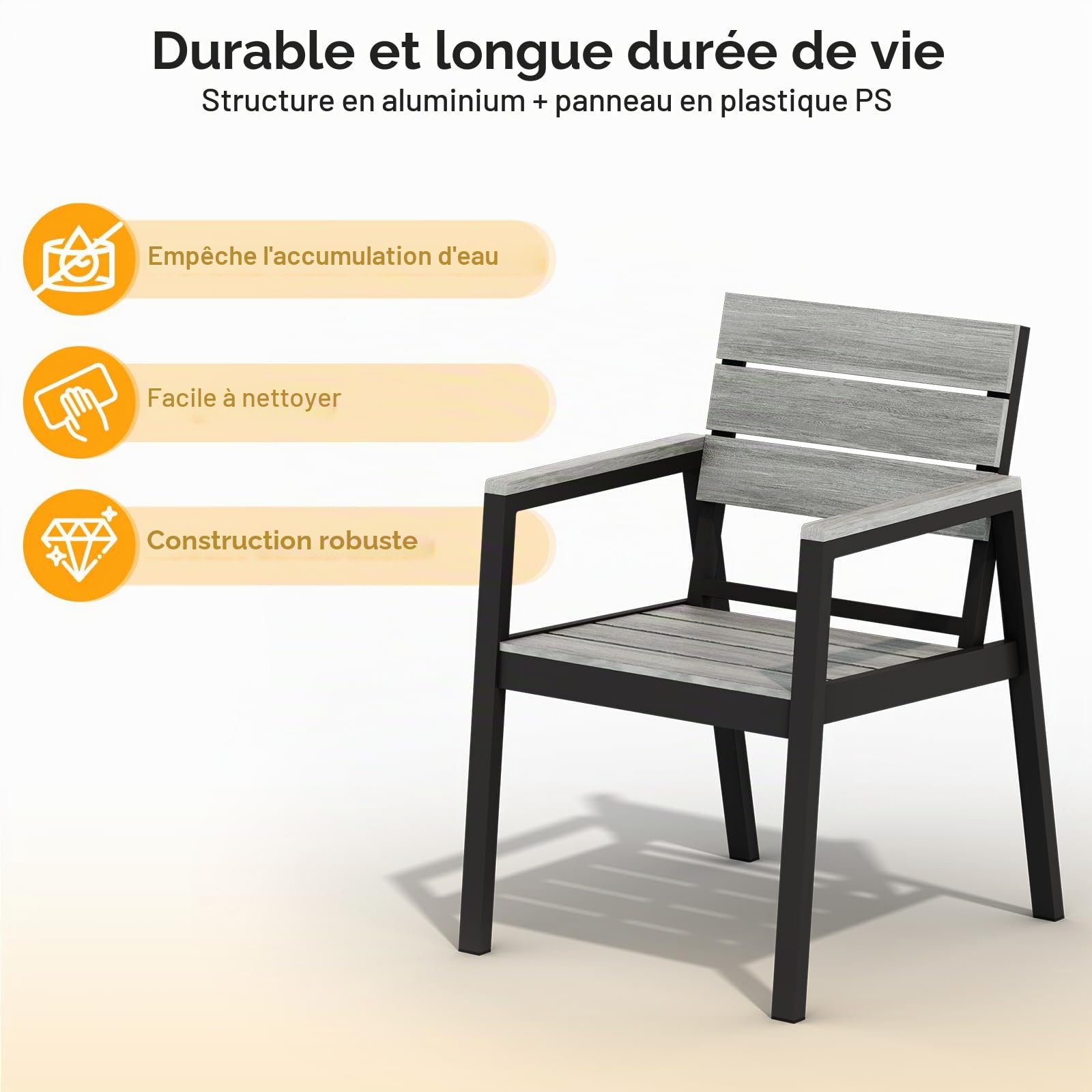 JUMMICO Ensemble Jardin en Aluminium Effet Bois : Table + 4/6/8 Chaises. Robuste, Résistant aux Intempéries, Nettoyage Facile. Parfait pour Terrasse, Jardin ou Piscine.