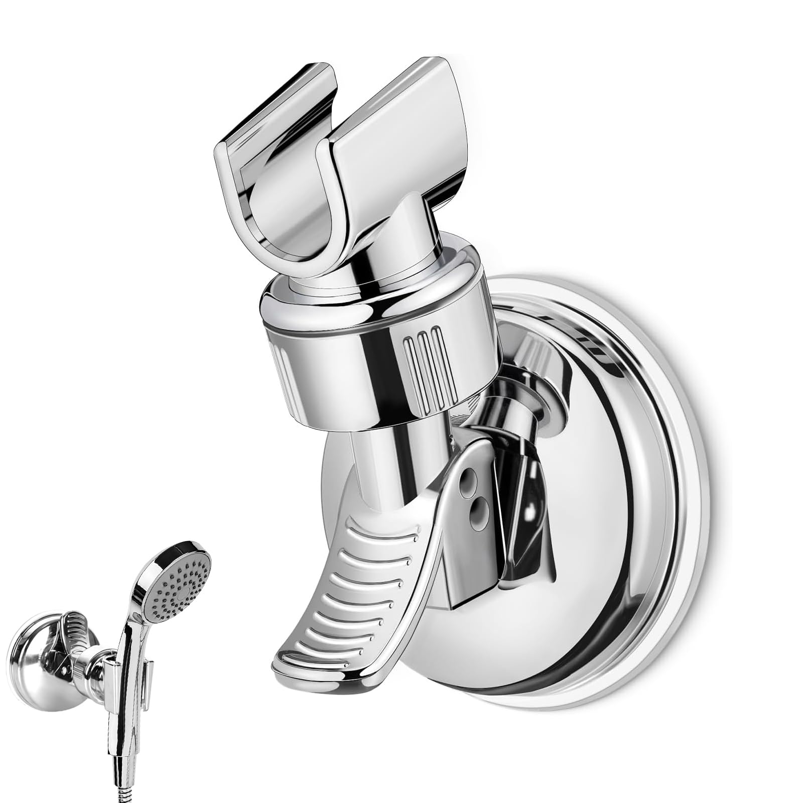 Zyetgh Silber Suction Shower Head Holder, Adjustable Removable Shower Head Holder 360° Rotation Suction Cup Shower Holder Bracket For Bathroom (Silver)