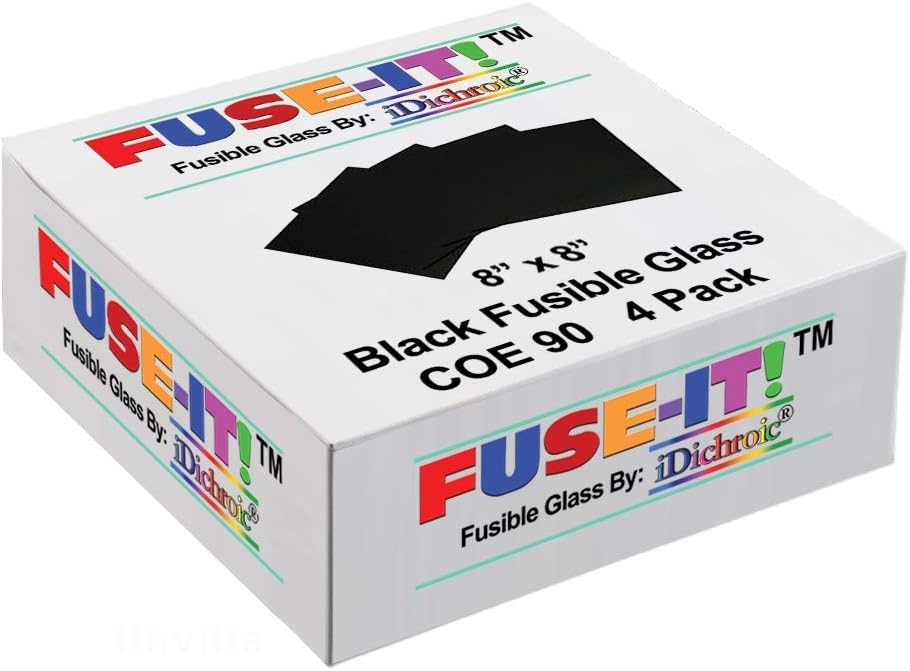 8 inch COE 90 Fusible Black Glass Squares - 4 Pack