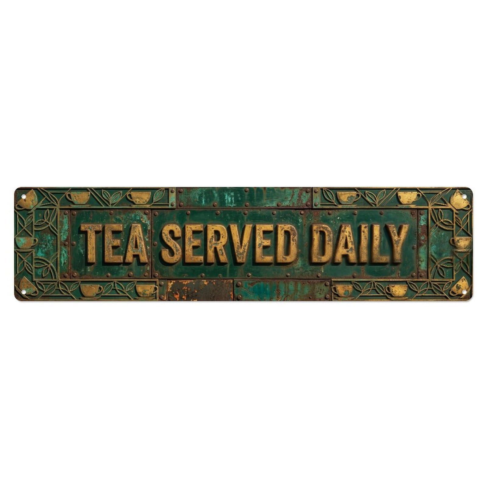 Tea Served Daily Retro Metal Tin Skinny Sign Plaque Wall Decor for Cafe, Club Bar, Office, Home Garden Metal Poster 4x16Inch