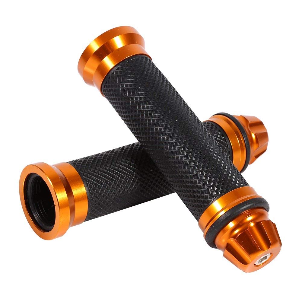HANEU 1 Pair of Motorcycle Motocross 7/8" 22mm Rubber Handlebar Hand Grips with Aluminum Bar End Cap