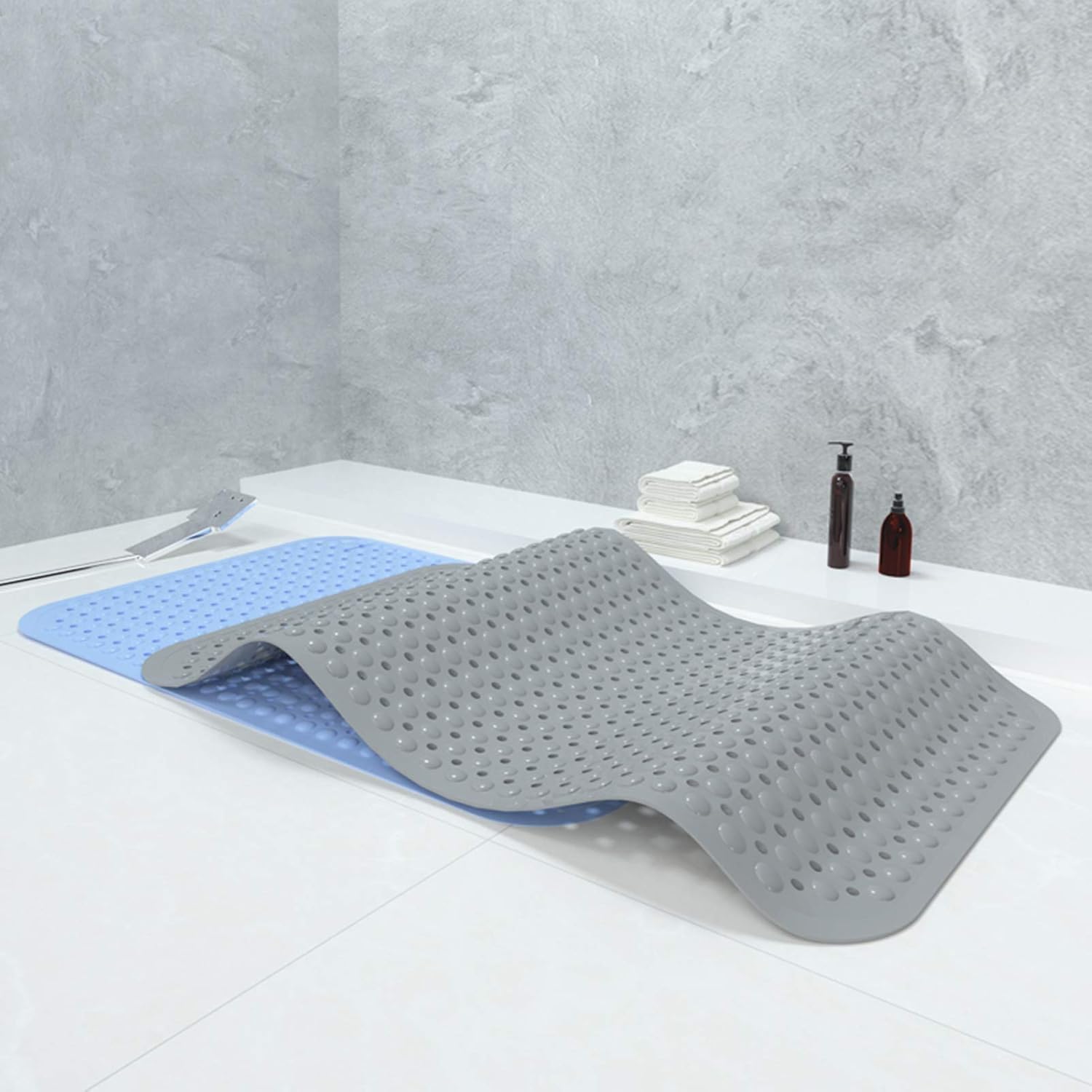 Rechteckige Duschmatte Große Badezimmer Antirutschmatte Haushalt Duschraum Badematte Wc Bodenmatte PVC Fußmassage Badewanne, Sky Blue, 120 * 80cm