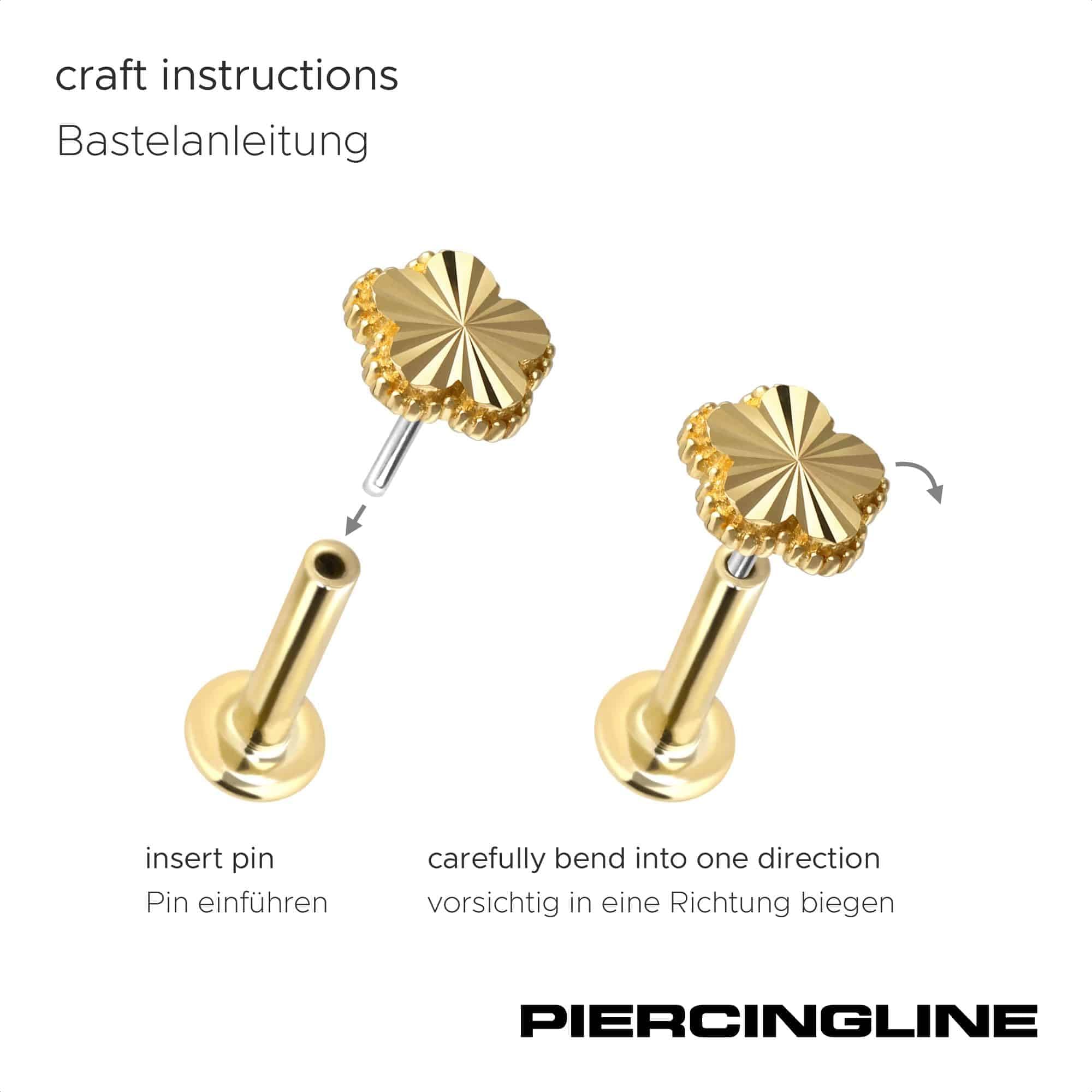 PIERCINGLINE Piercing Stecker 14 Gold Labret mit Push Fit BLUME 585er Gold - Roségoldfarben, Goldfarben, Silberfarben