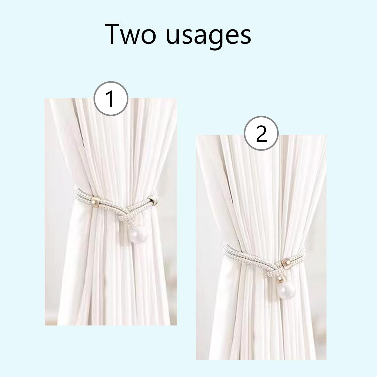 FURNJOYLIFE 2 Pack Adjustable Big Pearl Curtain Tiebacks Cotton Hand Woven Tie Back Decorative Rope Holdbacks for Curtains Draperies Curtain Ties for Home Bedroom Office Decorative Curtain, Cream
