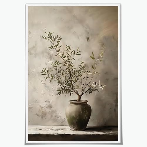 Neutral Sage Green Vintage Olive Tree Rustic Art Poster Prints