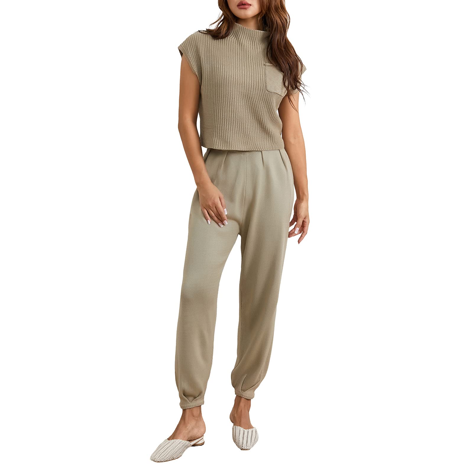 Women Summer 2 Pieces Outfits Ruched Strapless Wrap Chest Backless Tube Tops Wide-Leg Long Pants Set Sleeveless Tank Top+Flared Trousers Suit with Pockets