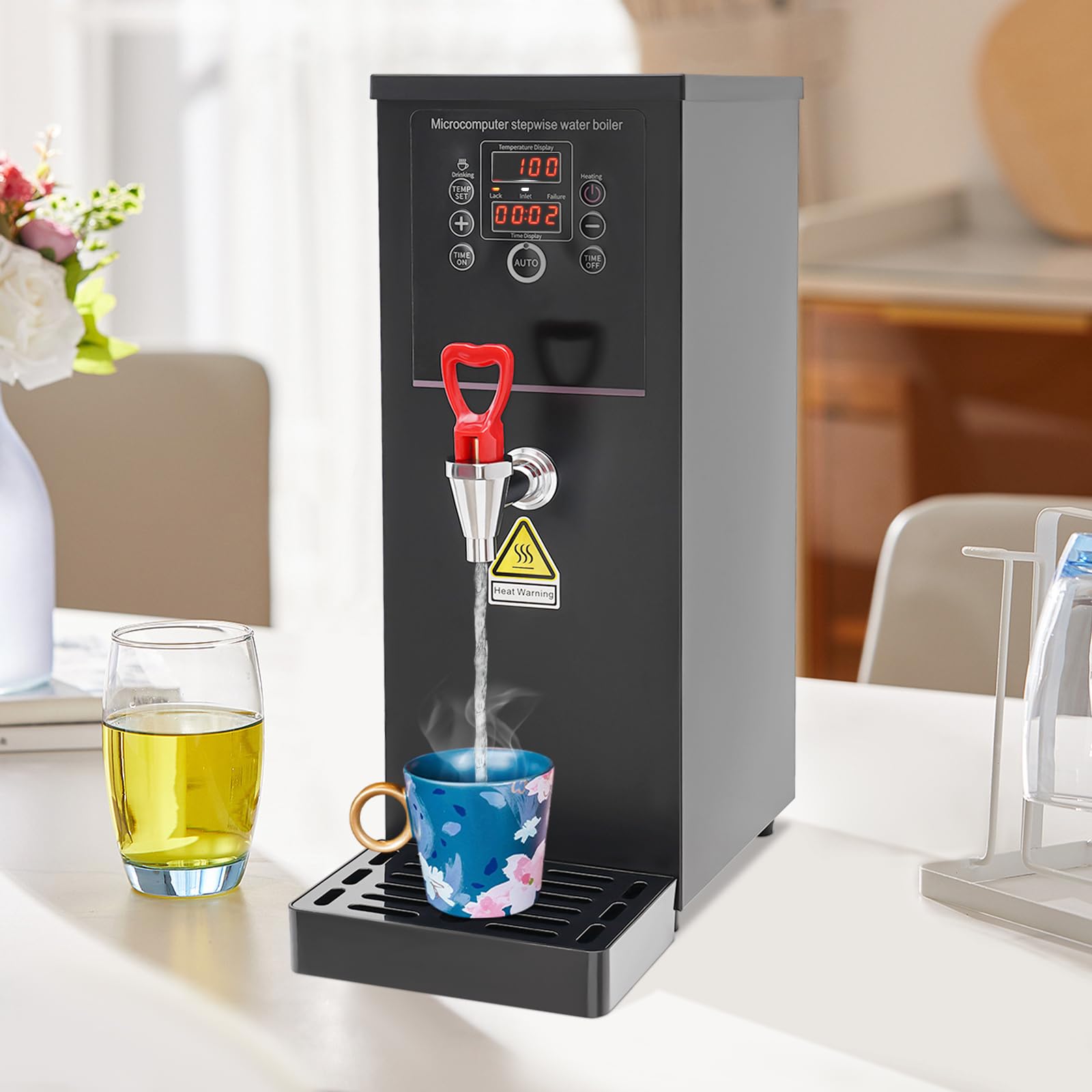 Bacacoo 10L Electric Water Boiler, Commercial Hot Water Dispenser, Stainless Steel Water Boiler with Display for Kitchens, Living Rooms, Cafes, Restaurants, Offices - Black