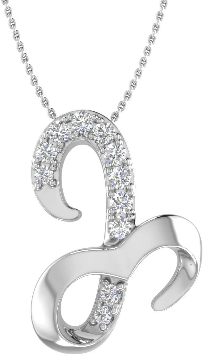 FINEROCK Diamond Initial Letter Pendant Necklace in 14K White Gold (with Silver Chain) - IGI Certified