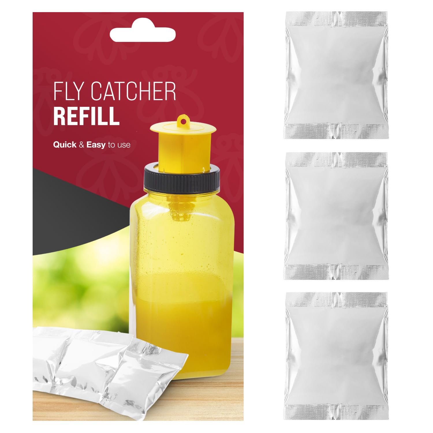 Bugoff Fly Catcher Fly Killer Refills for Outdoor & Garden, Attract Flies & Bugs Reusable Bait, Simple to Use, Non Toxic & Poison Free, Effective up to 10 Metres (Three Refill Bait Pack)