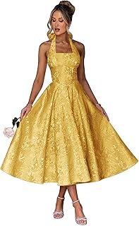 Jacquard Satin Midi Dresses for Women 2025 Sweetheart A-Line Prom Cocktail Gown - Buy now
