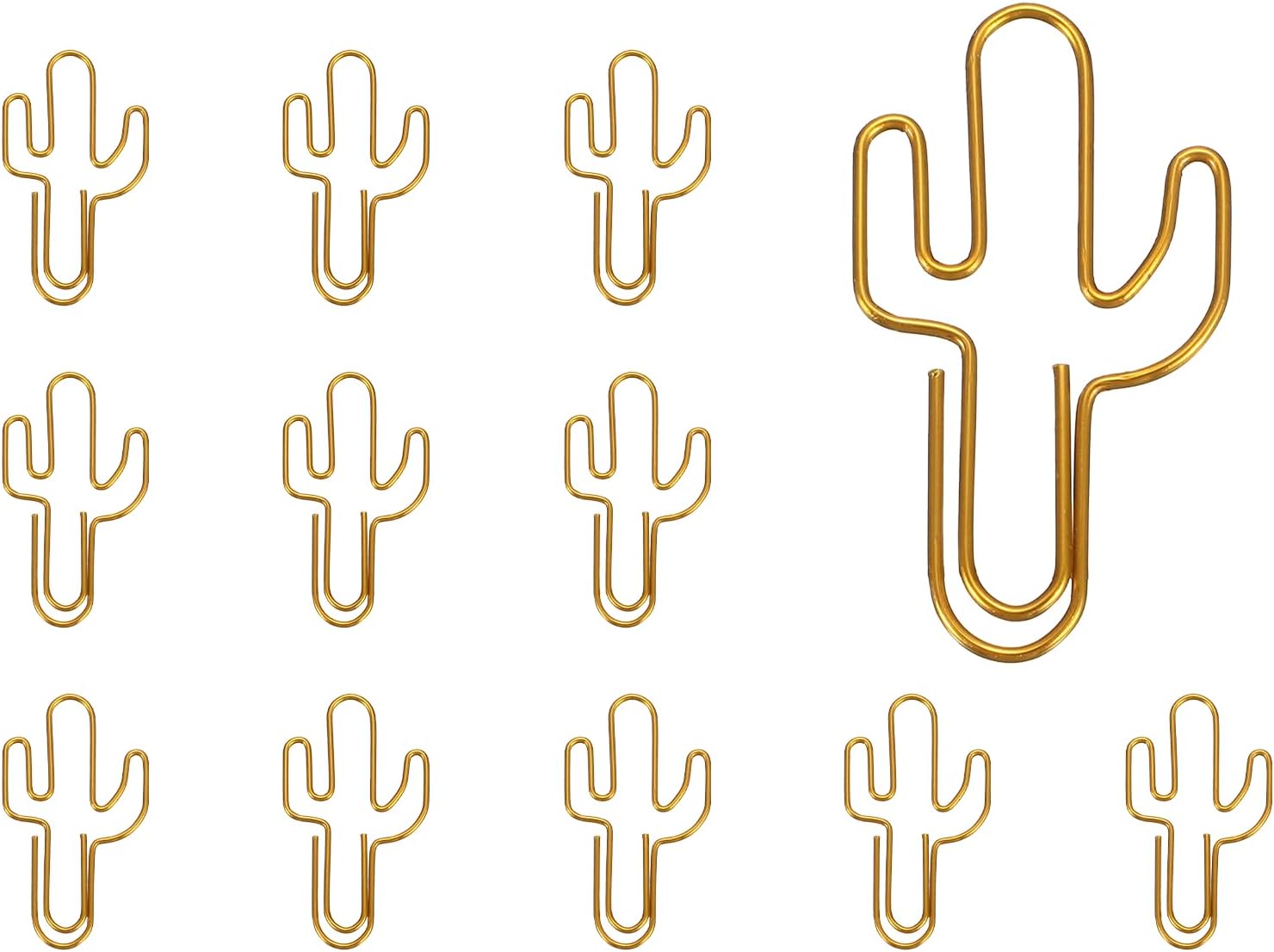 PATIKIL 12Pcs Paper Clip, Cactus Shape Metal Paper Clip Rust-Proof Small Cute Lovely Decorative Bookmarks for Notebook Document Office Home Supplies, Gold