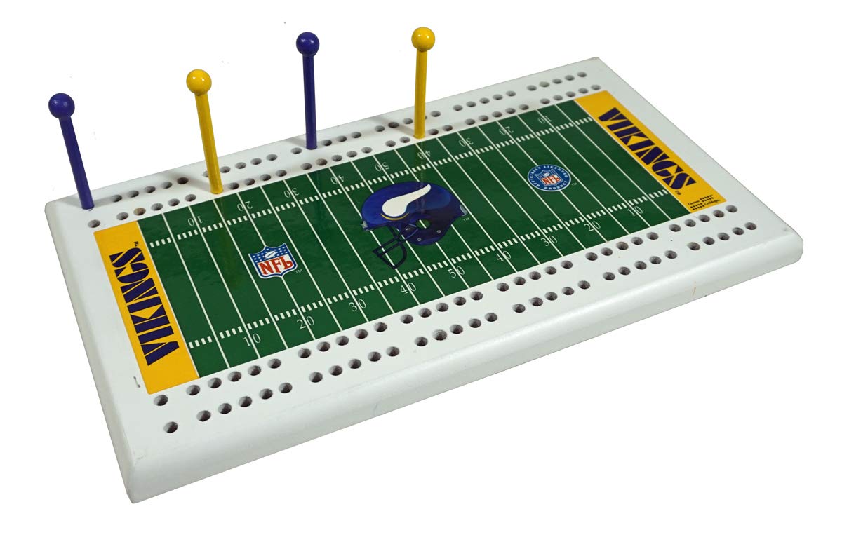 Minnesota Football Vikings 2 Track Wooden Field Shaped Cribbage Board