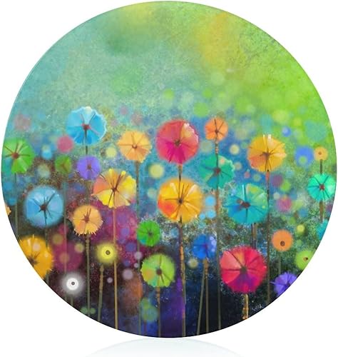 Bagea-Ka Naturaleza Estacional Primavera Verano Otoño Invierno Flores Patrón de Vidrio Templado Tabla de Cortar 8 Pulgadas Redonda Cocina Decorativa