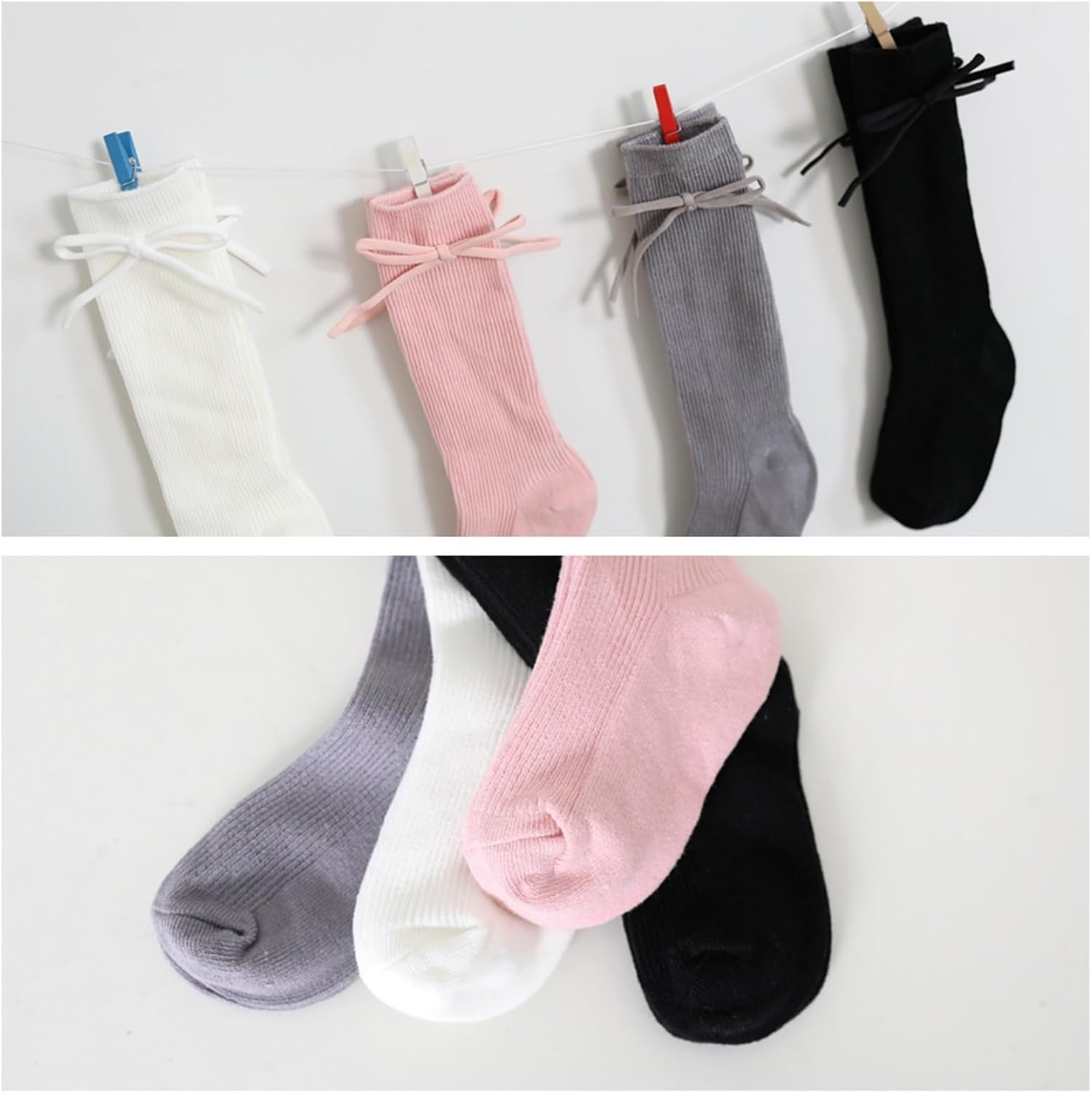 Baby Toddler Knee High Socks Girl Bow Tube Stockings Newborn Infant Floor Crawling Long Socks 4 Pairs - Image 7