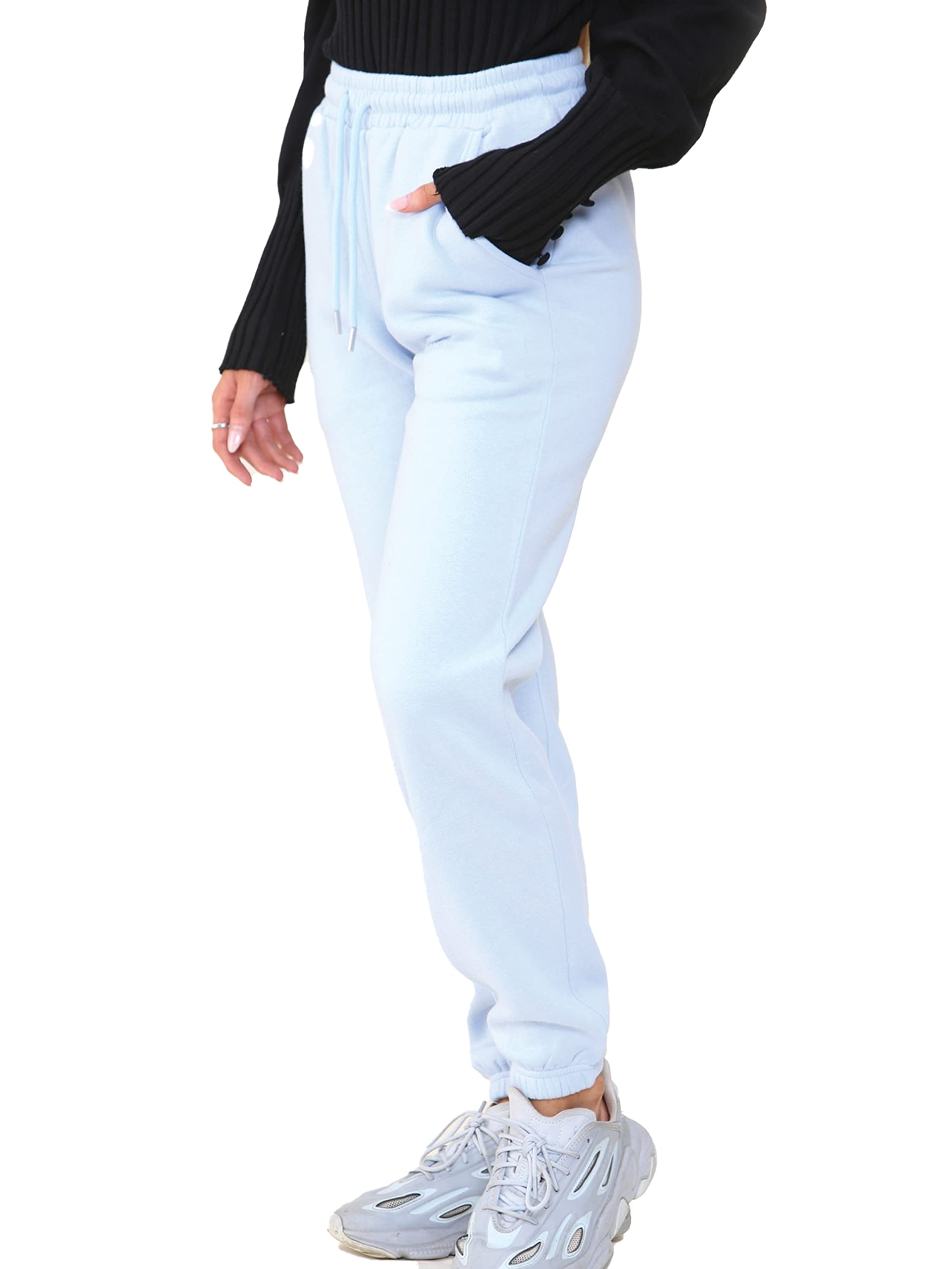 989Zé ENZO Womens Fleece Lined Joggers Ladies Soft Warm Loungewear Sweatpants EZLJG591 Jogger Sky Blue XS