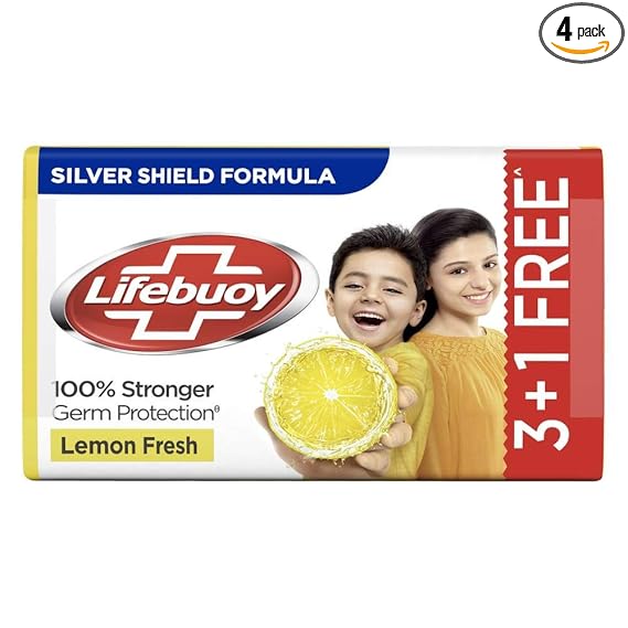 Lifebuoy Lemon Fresh 100% Stronger Germ Protection Soap Bar, 125 g (Pack of 4) Solid Soap Bars