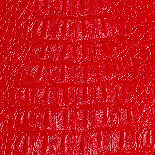 Alligator Fabric, Soft Textured Crocodile Vinyl Faux Leather, Gator Skin Embossed Upholstery DIY Craft and Clips Pleather Sheets – One Foot Cut 12”x54” (Red)