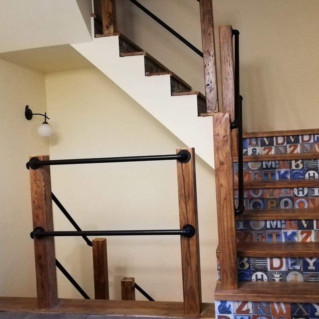Black Metal Wrought Iron Handrail, 1ft-20ft Staircase Handrails for Indoor Stairs Exterior Steps, Non-Slip Industrial Pipe Loft Stairway Grab Bar Porch Deck Outdoor Stair Railing (Size : 3f