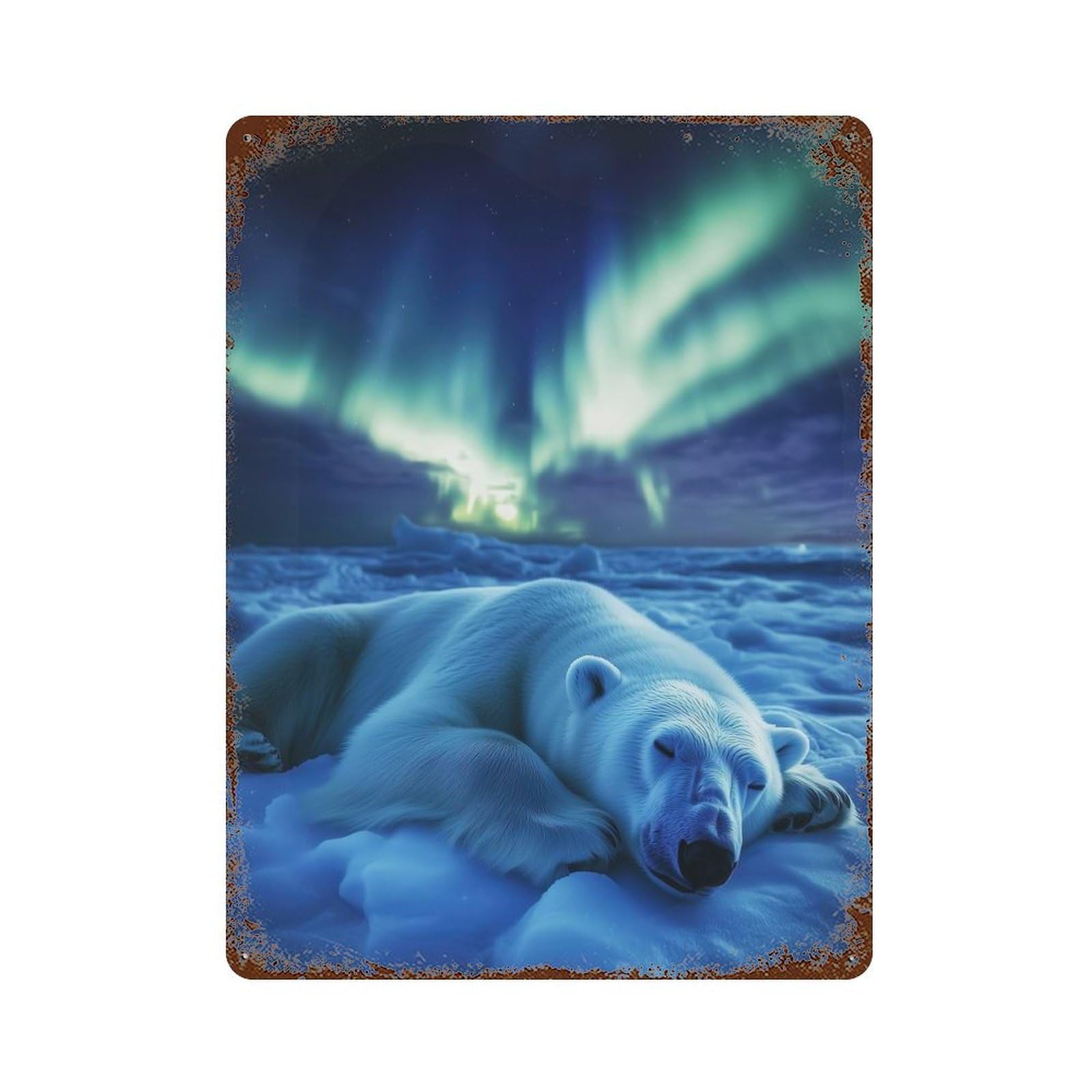 Polar Bear Under Aurora Borealis Retro Metal Sign 15.7"x11.8", Decorative Metal Wall Art for Garage, Bar And Workshop Decor