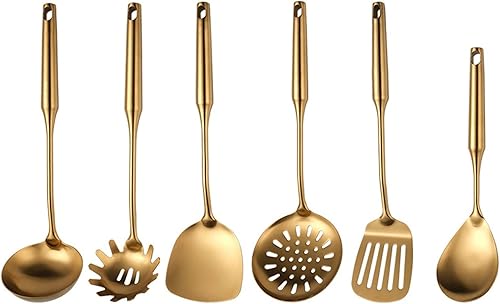 CZDYUF - Espátula de cocina de acero inoxidable, cuchara de sopa, colador, espátula de cocina, utensilios de cocina dorados, juego de regalo