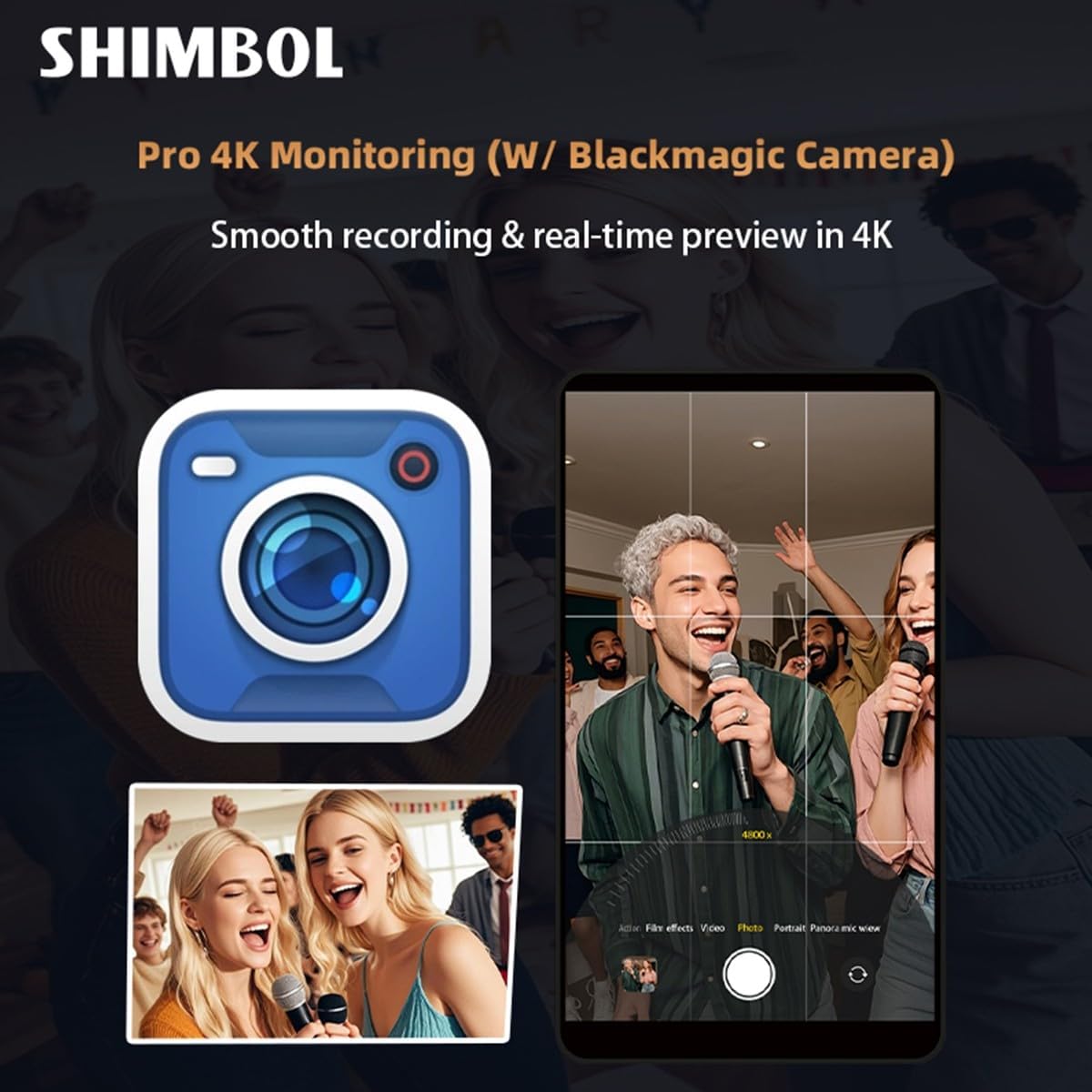 Shimbol CP5 Ultra Monitor de 5" para Selfies y Vlogs, Pantalla táctil para teléfono, Alcance de 50 m, latencia de 0,04 s, autonomía de 4 h, Compatible con iPhone y Android (Negro)