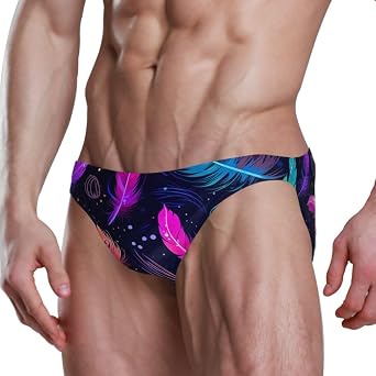 Mens Sexy Bikini Feathers Swimsuit Swimwear Quick Dry Print Briefs S 20323845