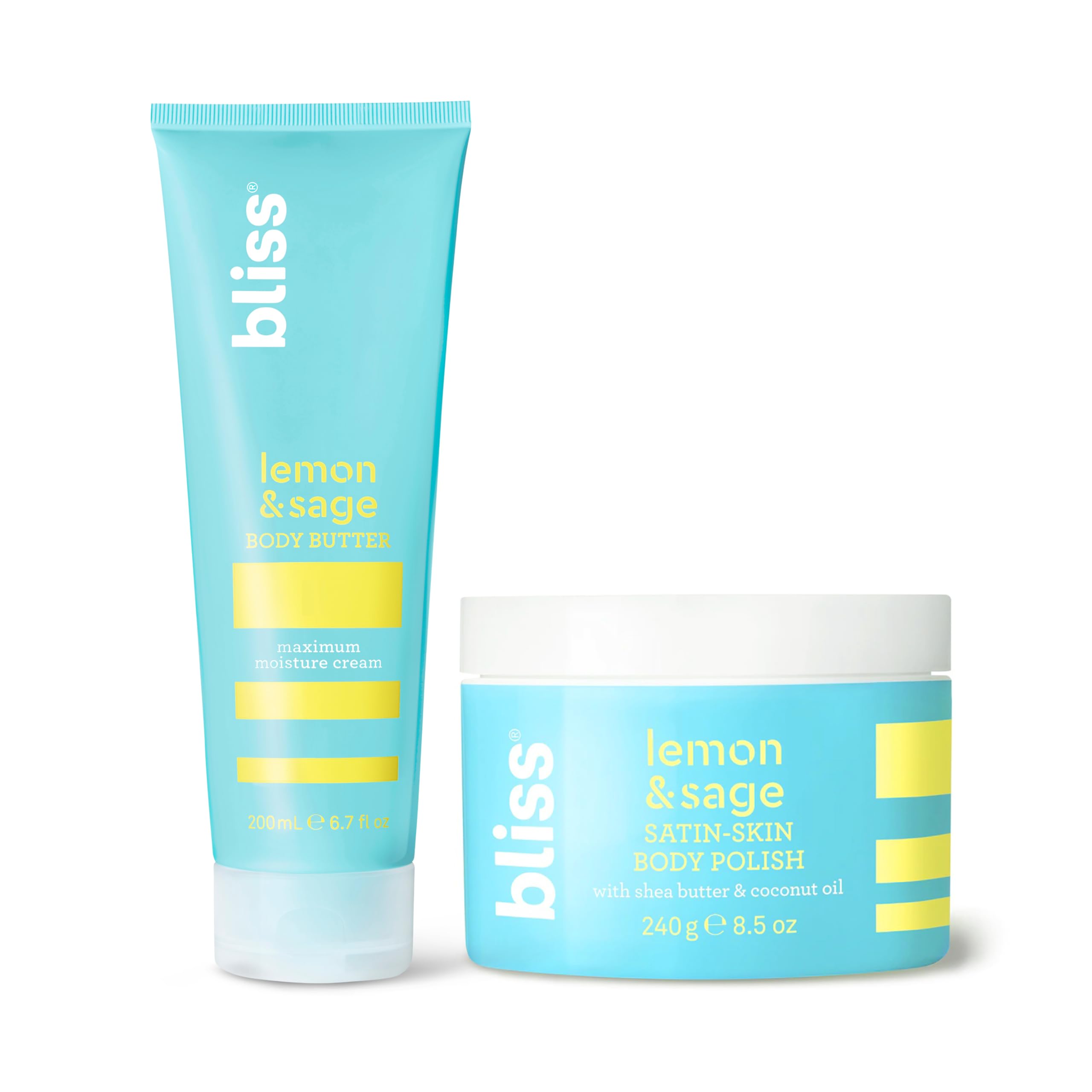 Bliss Seriously Smooth Lemon & Sage Duo: Body Butter Body Scrub | Exfoliate & Hydrate Skincare Set for Soft, Radiant Skin