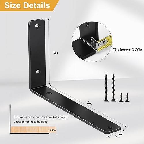 Miniatura 71 de Paquete de 4 soportes en L para estante, 8 pulg. largo x 6 pulg. alto x 1.5 pulg. ancho, grosor 03/64 pulg., soporte de hierro, metal, industrial
