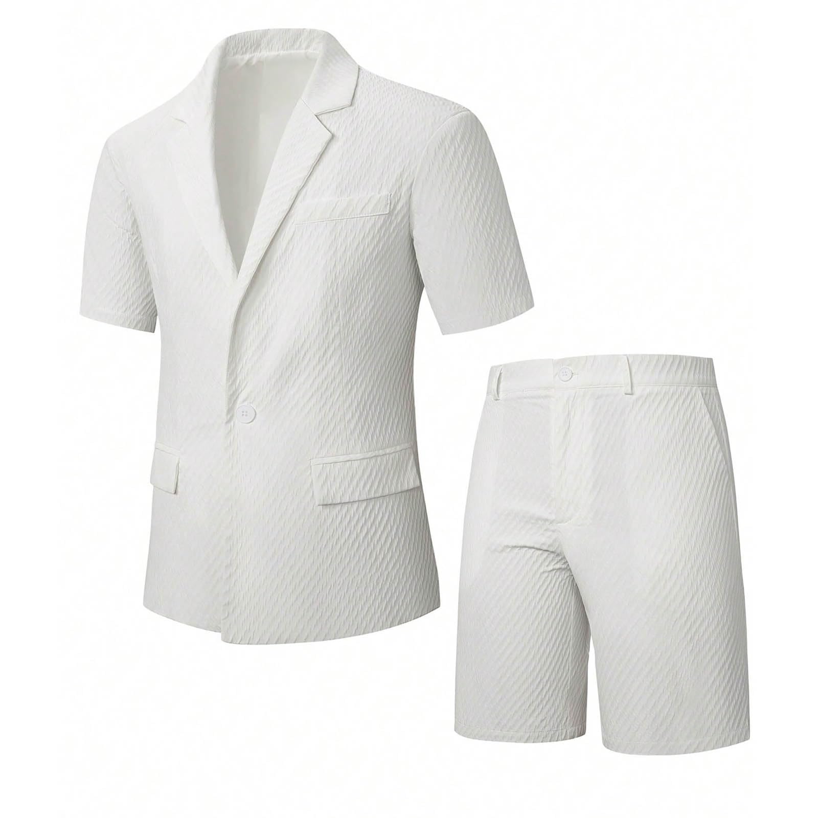 Herren 2 Teiliges Kurzblazer Sommer Jogginganzug Outfit Kurzarm Anzugweste Kurze Hose Casual Männer Atmungsaktiver Trainingsanzug Freizeitanzug Urlaub Strand Wedding Prom Business Holiday Occasion