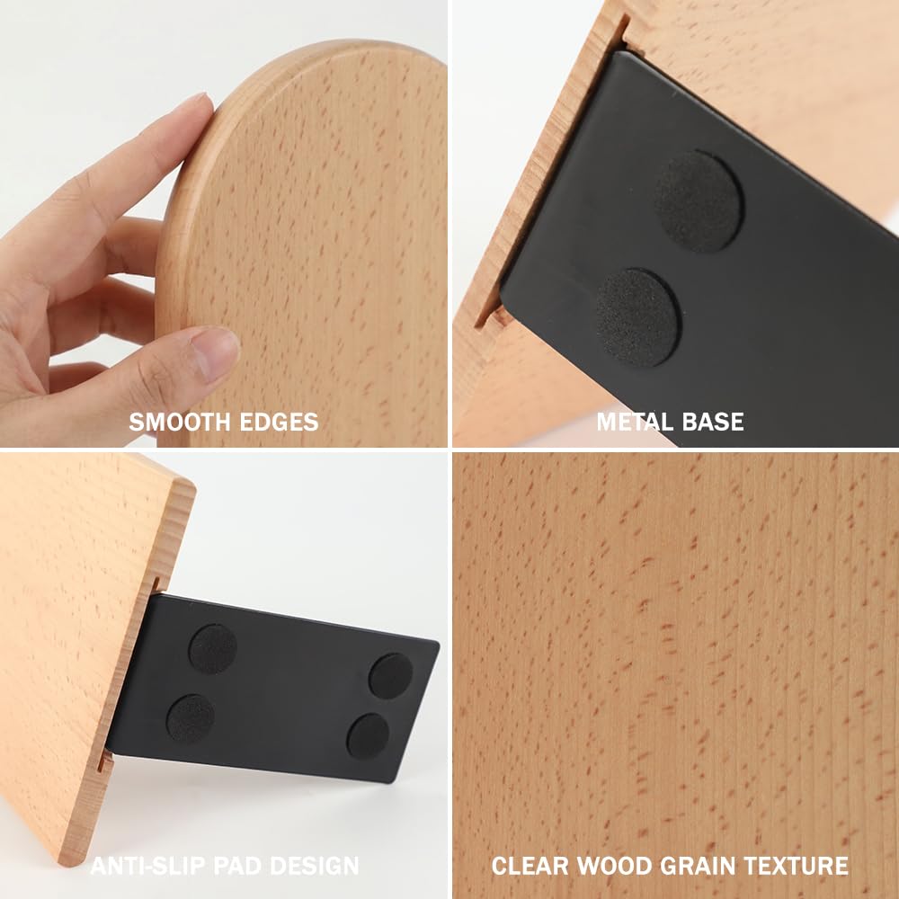 Sujetalibros de Madera, 2 Aguanta Libros, Sujetalibros de Haya Soporte para Estantes, Sujeta Libros Estanteria Antideslizantes, Separador de Libros Apoya Libros Bookends (10.5x12x17cm)